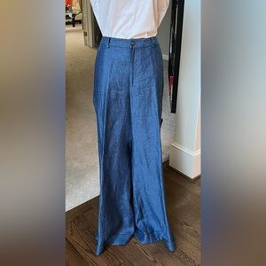 Women's Wide Legged Blue Linen Pants by Lauren Ralph Lauren